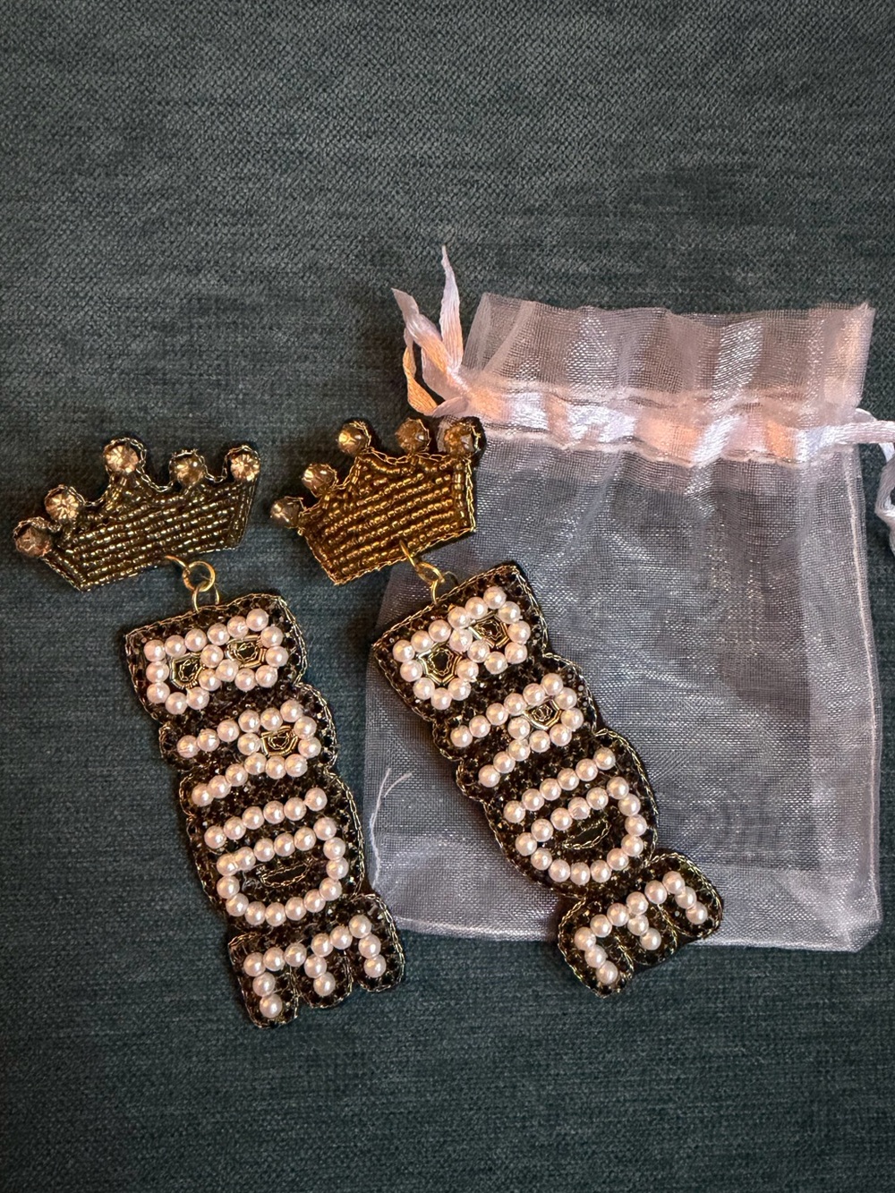 Gold Crown ‘BRIDE’ Beaded Pearl Earrings